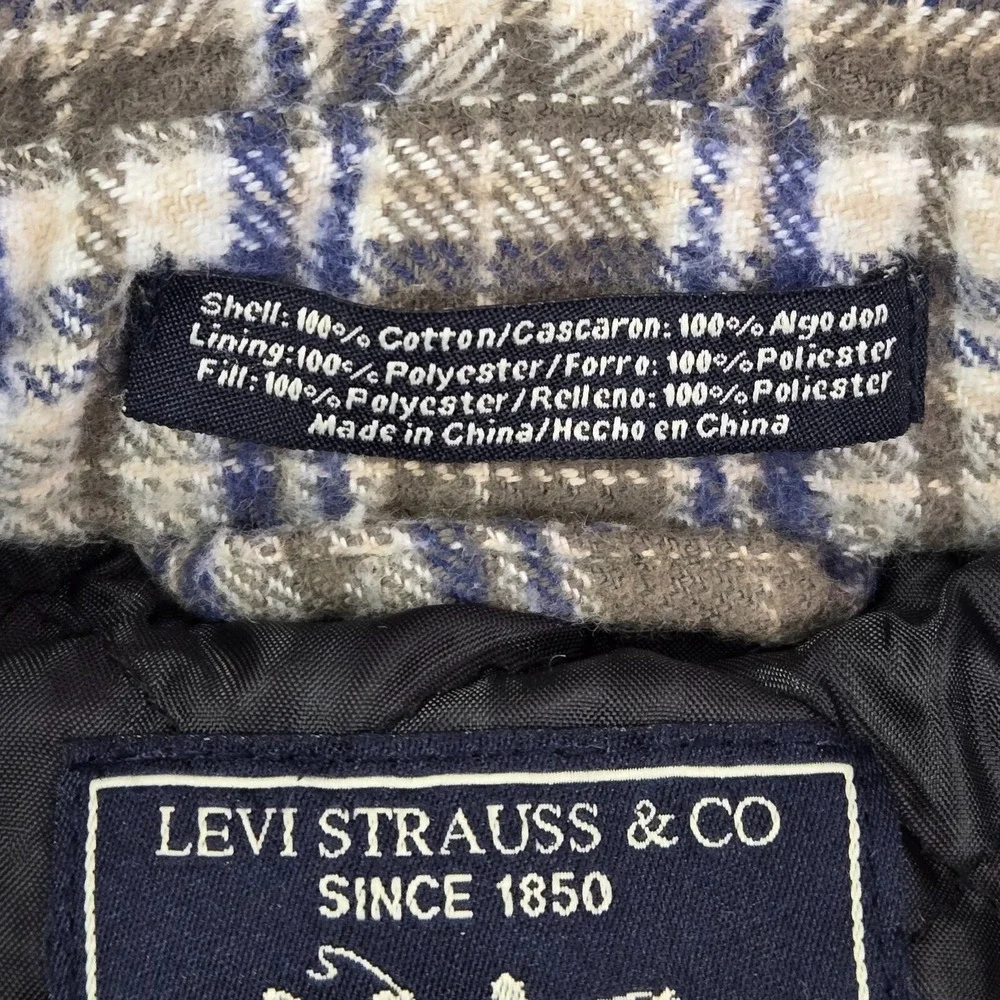 Levi's‎ Men Jacket Medium Brown Plaid Quilted Lined Shacket Pockets